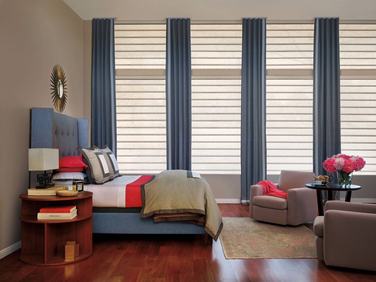 Hunter Douglas Roman Shades hanging from a home’s window near Greenville, South Carolina (SC)