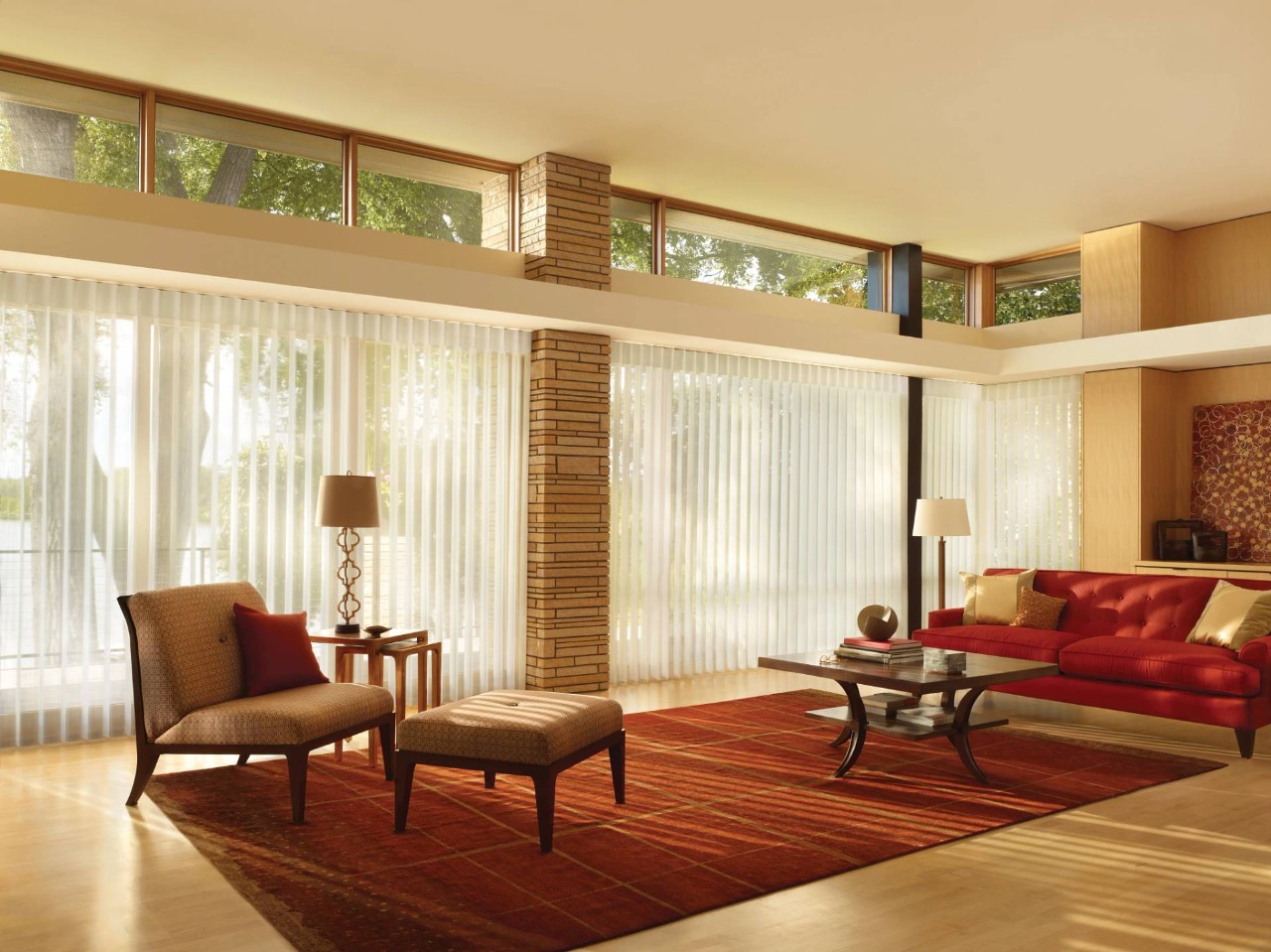 Hunter Douglas Luminette® Sheer Panels filtering light into a living room near Seneca & Greenville, SC