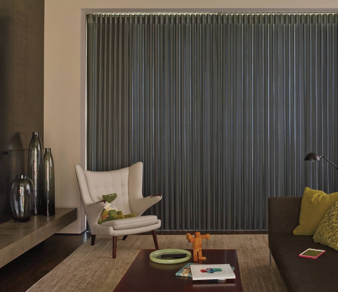 Hunter Douglas black sheer shades in a bedroom near Seneca & Greenville, SC