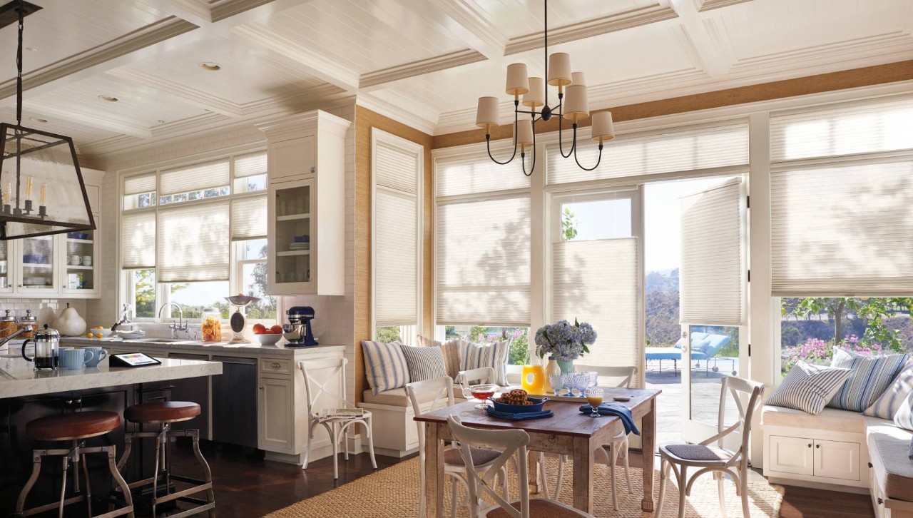 Hunter Douglas shades covering a door near Seneca & Greenville, SC