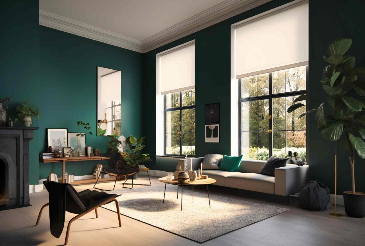 White roller shades in a living room near Seneca, SC
