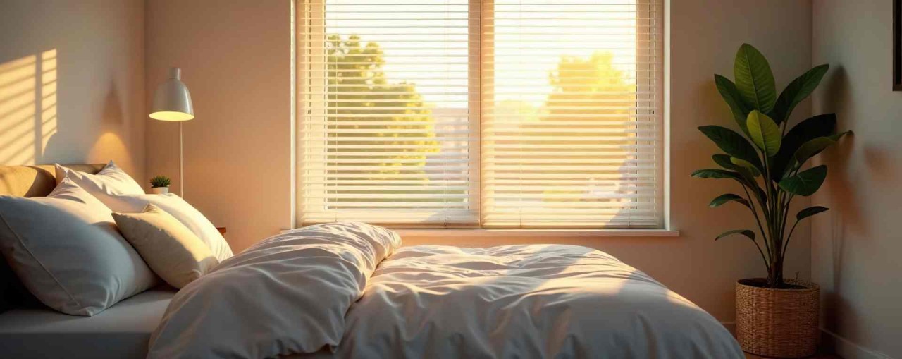 Bedroom window blinds in a home near Seneca, SC.